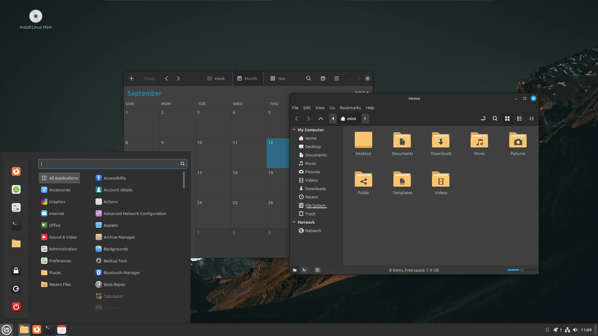 Giao diện desktop Linux Mint minh họa hệ điều hành di động từ USB Live Linux