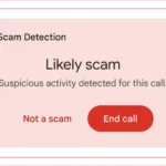Giao diện điện thoại Android hiển thị cảnh báo 'Scam Likely' từ ứng dụng Google Phone