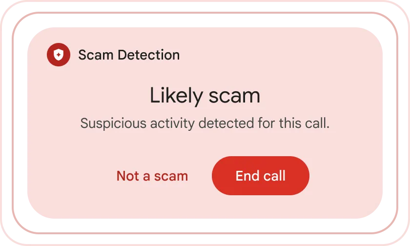 Giao diện điện thoại Android hiển thị cảnh báo 'Scam Likely' từ ứng dụng Google Phone