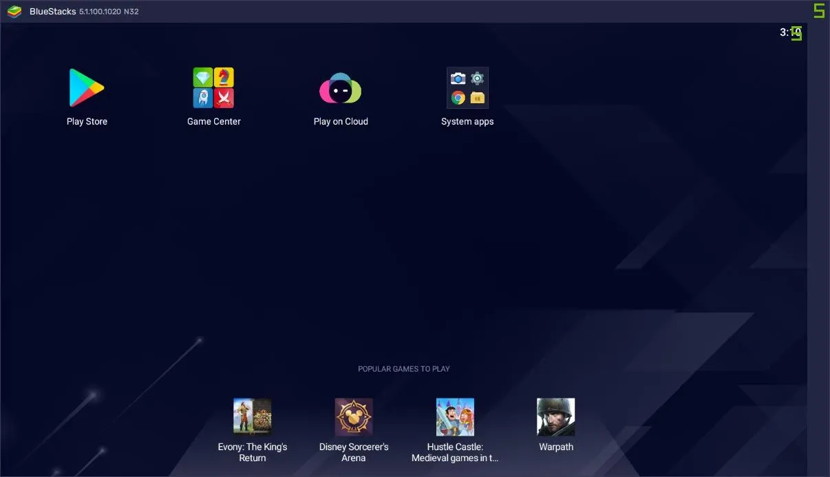 Giao diện giả lập BlueStacks đang chạy ứng dụng Android trên máy tính Windows, minh họa khả năng chạy ứng dụng di động trên nền tảng desktop.