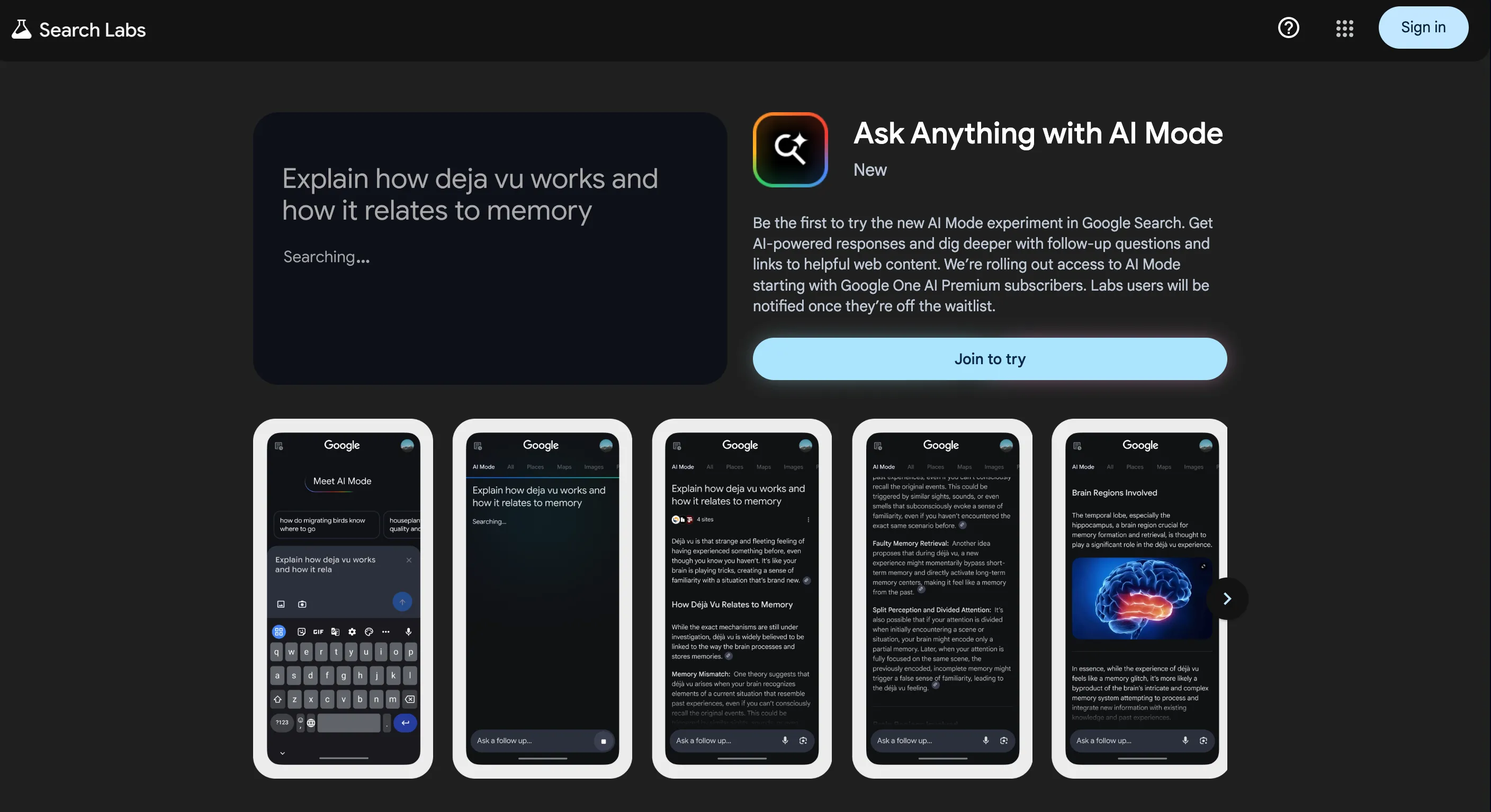 Giao diện Google Labs hiển thị tùy chọn tham gia danh sách chờ AI Mode