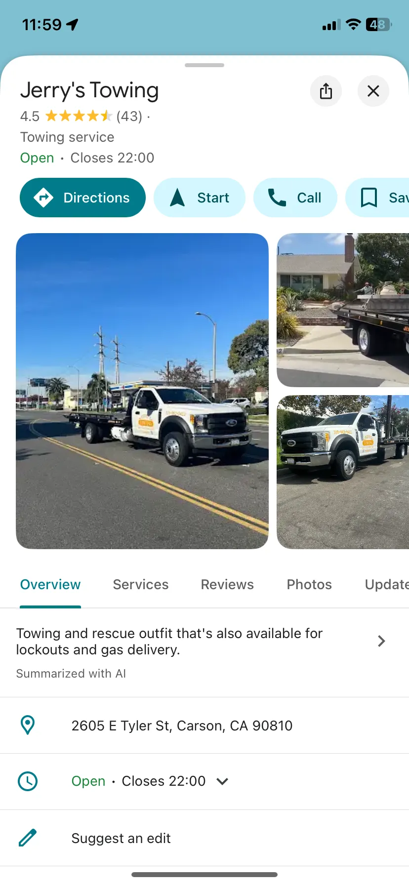 Giao diện Google Maps hiển thị hồ sơ doanh nghiệp, làm nổi bật thông tin website và tab tổng quan giúp người dùng kiểm tra thông tin liên hệ.