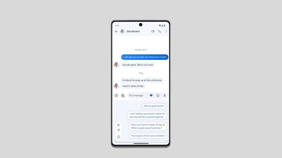 Giao diện Google Messages trên Android với tính năng Magic Compose, minh họa khả năng của Carrier Services hỗ trợ RCS