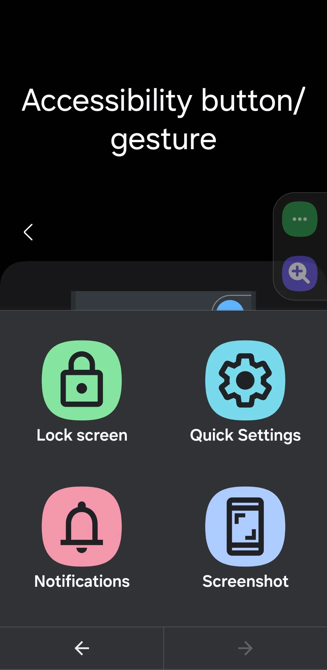 Giao diện menu lối tắt trợ năng nổi trên màn hình điện thoại Android