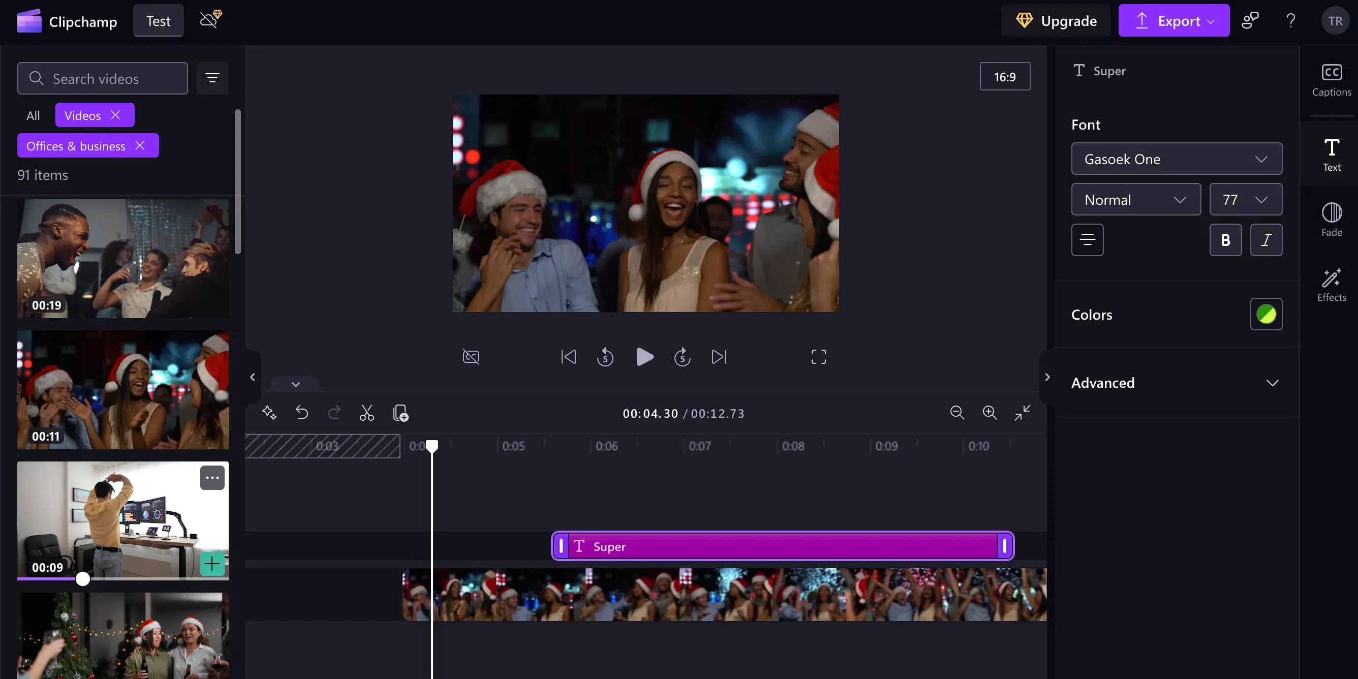 Giao diện Microsoft Clipchamp hiển thị video mẫu từ thư viện nội dung stock mới, tối ưu cho doanh nghiệp