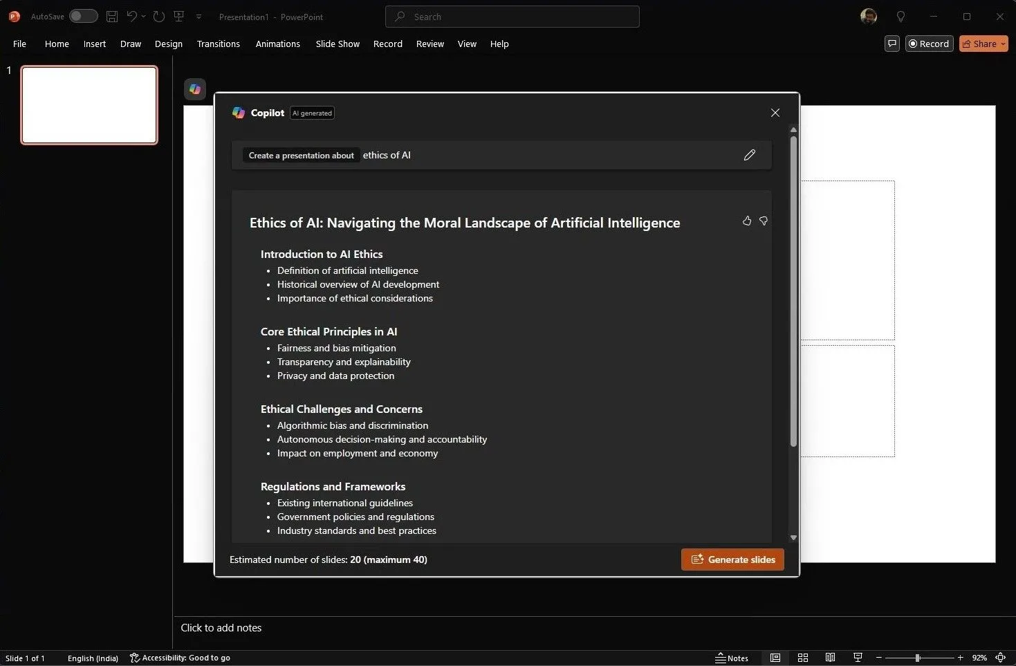Giao diện Microsoft Copilot trong PowerPoint hỗ trợ tạo bản trình bày mới