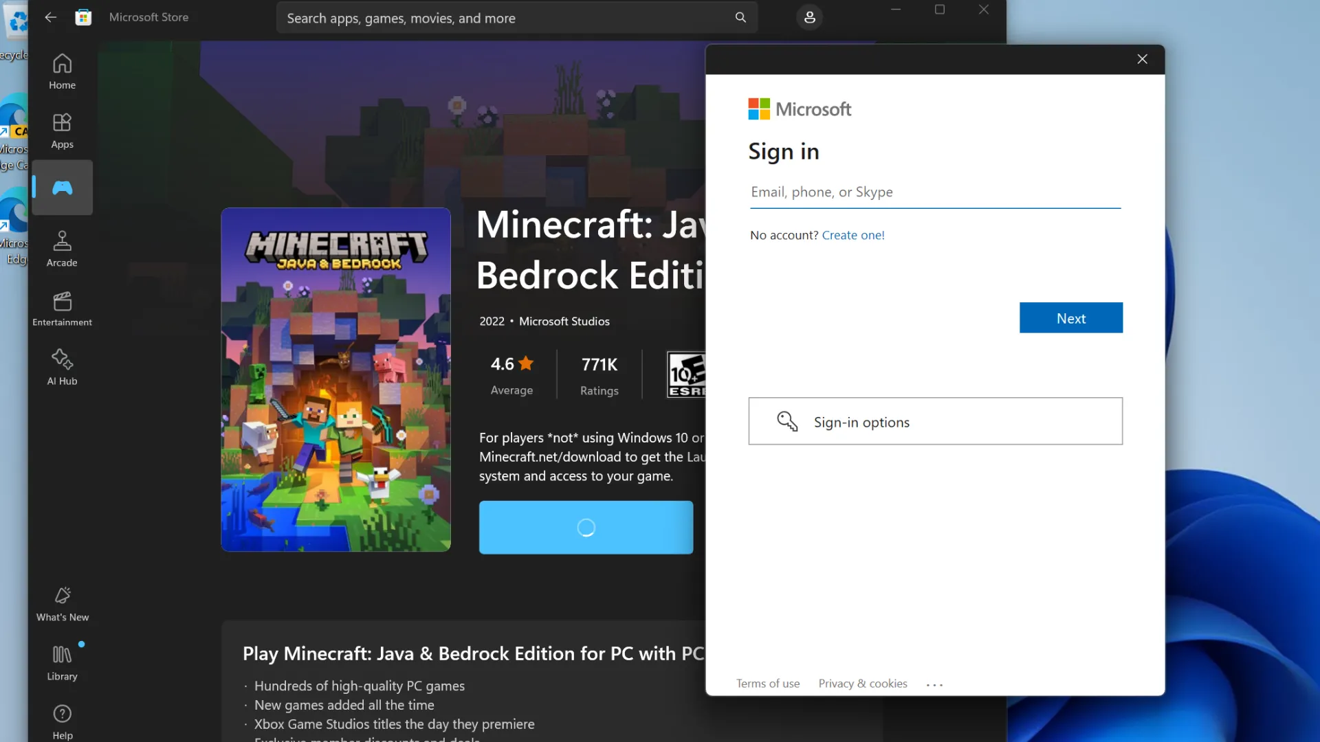 Giao diện Microsoft Store yêu cầu đăng nhập tài khoản Microsoft để mua ứng dụng