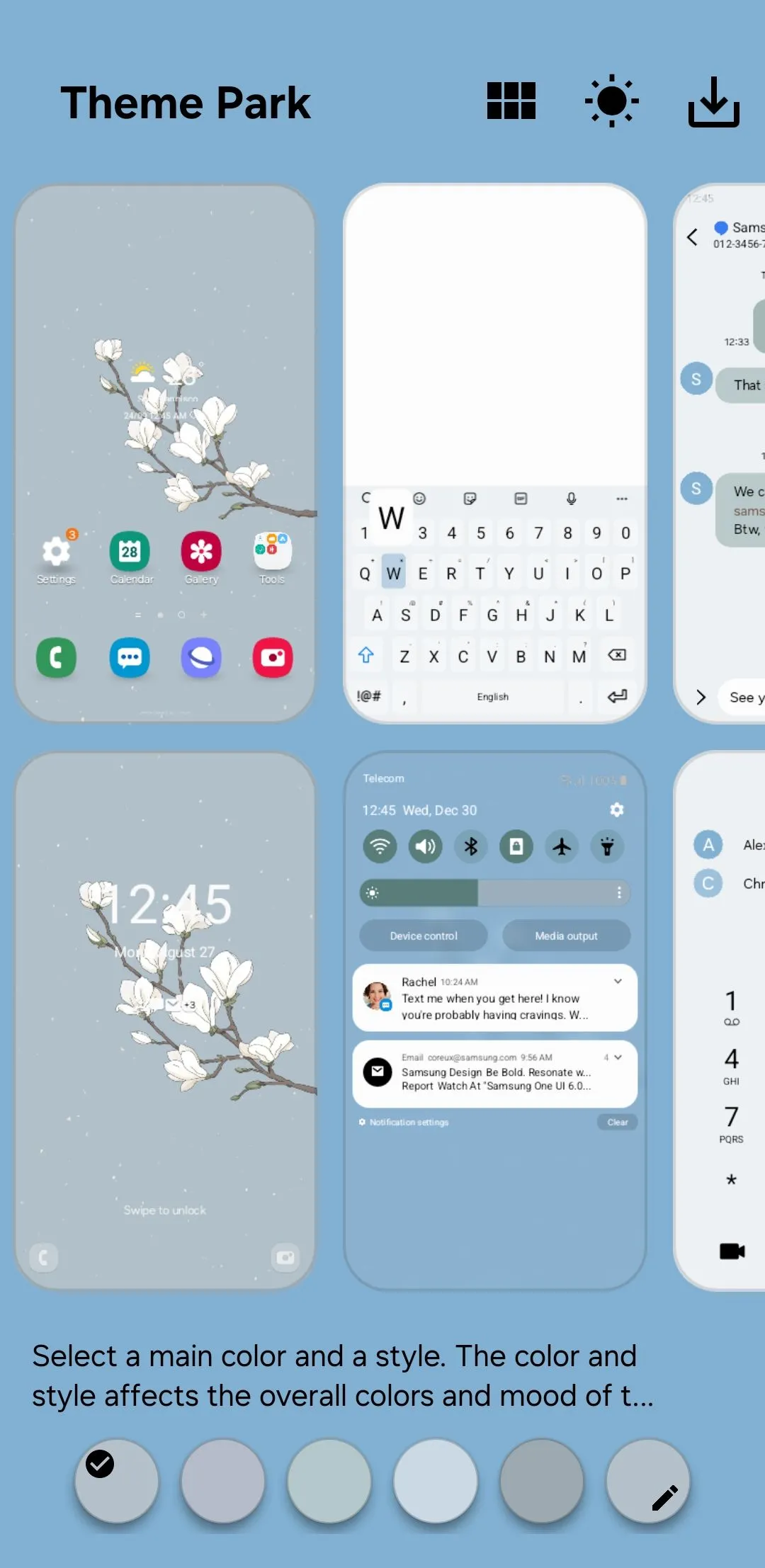 Giao diện module Theme Park trên điện thoại Samsung giúp tạo chủ đề cá nhân
