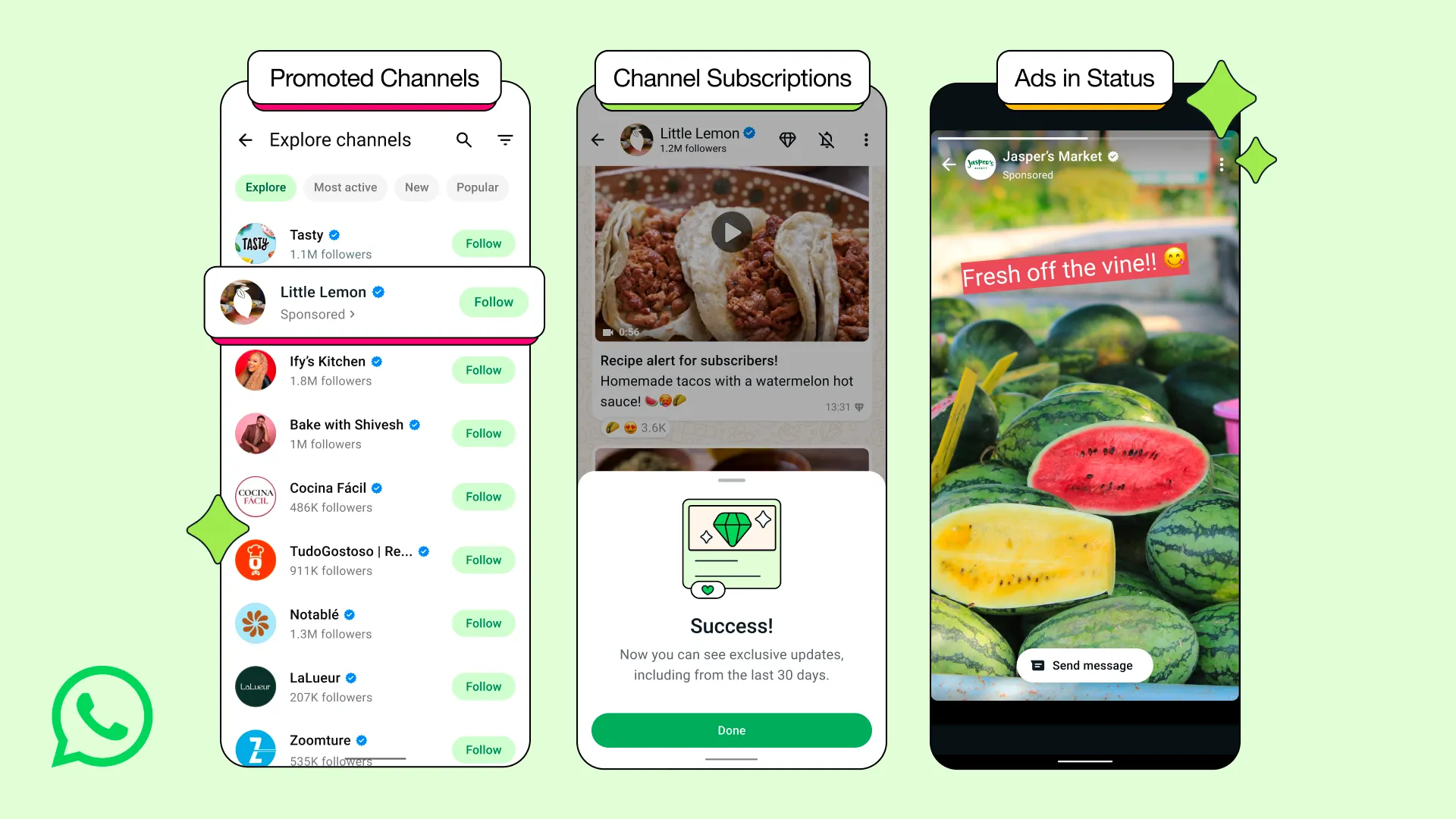 Giao diện mục Cập nhật (Status) của WhatsApp hiển thị quảng cáo được nhắm mục tiêu.