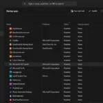 Giao diện mục Ứng dụng khởi động trong Task Manager hiển thị các ứng dụng có thể tắt để giảm tải CPU Windows.