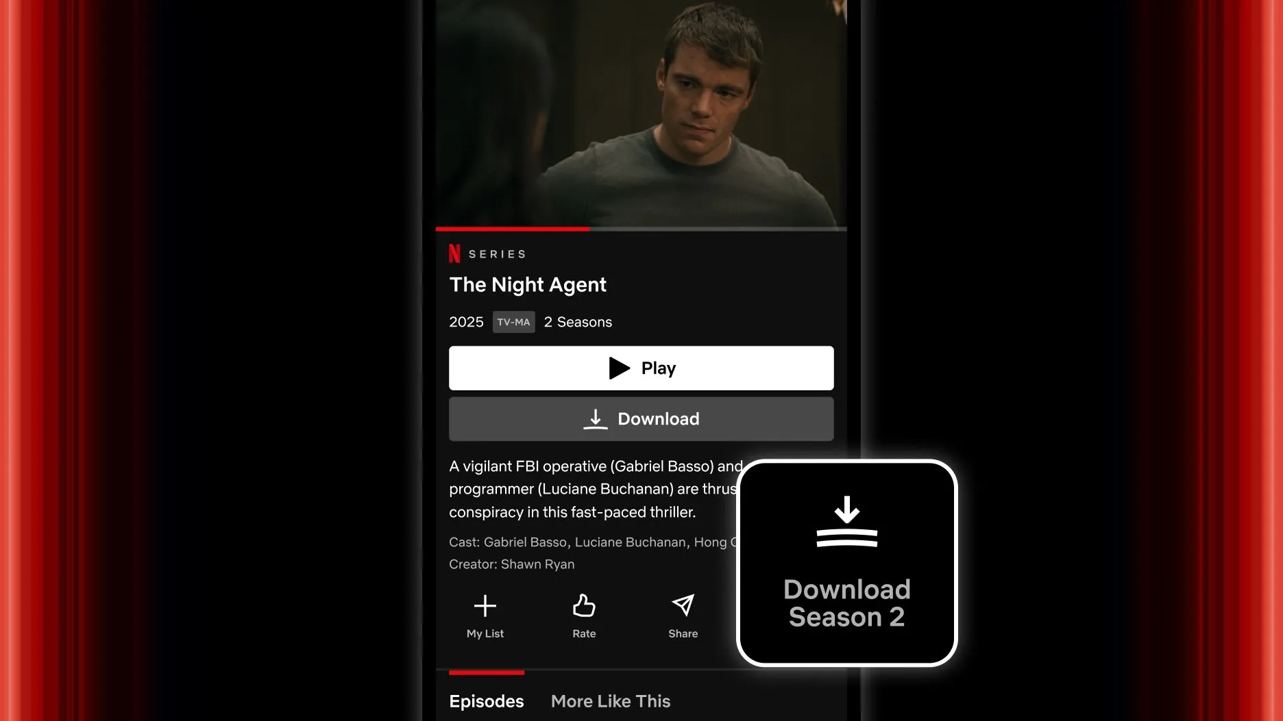 Giao diện nút Tải xuống toàn bộ mùa phim trên ứng dụng Netflix trên iPhone