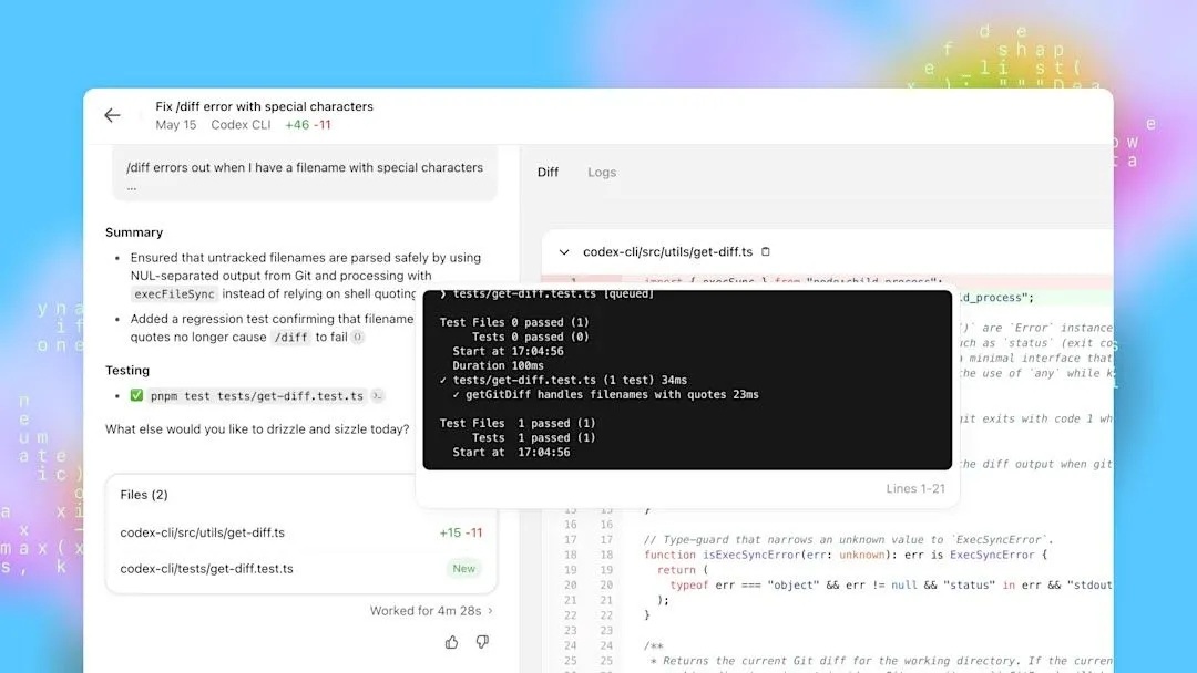 Giao diện OpenAI Codex đang kiểm tra mã lập trình