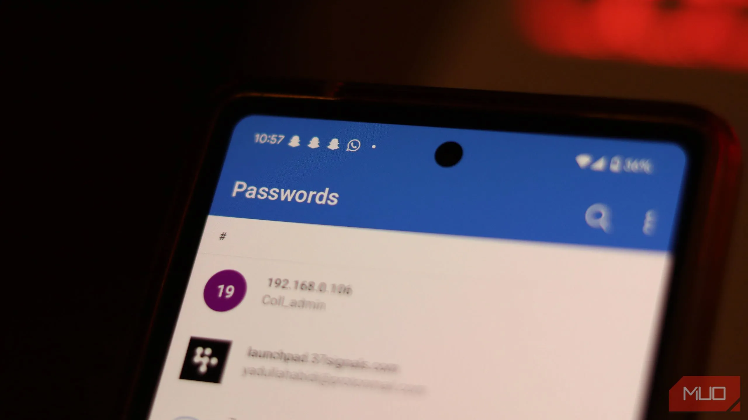 Giao diện phần mật khẩu trong Microsoft Authenticator
