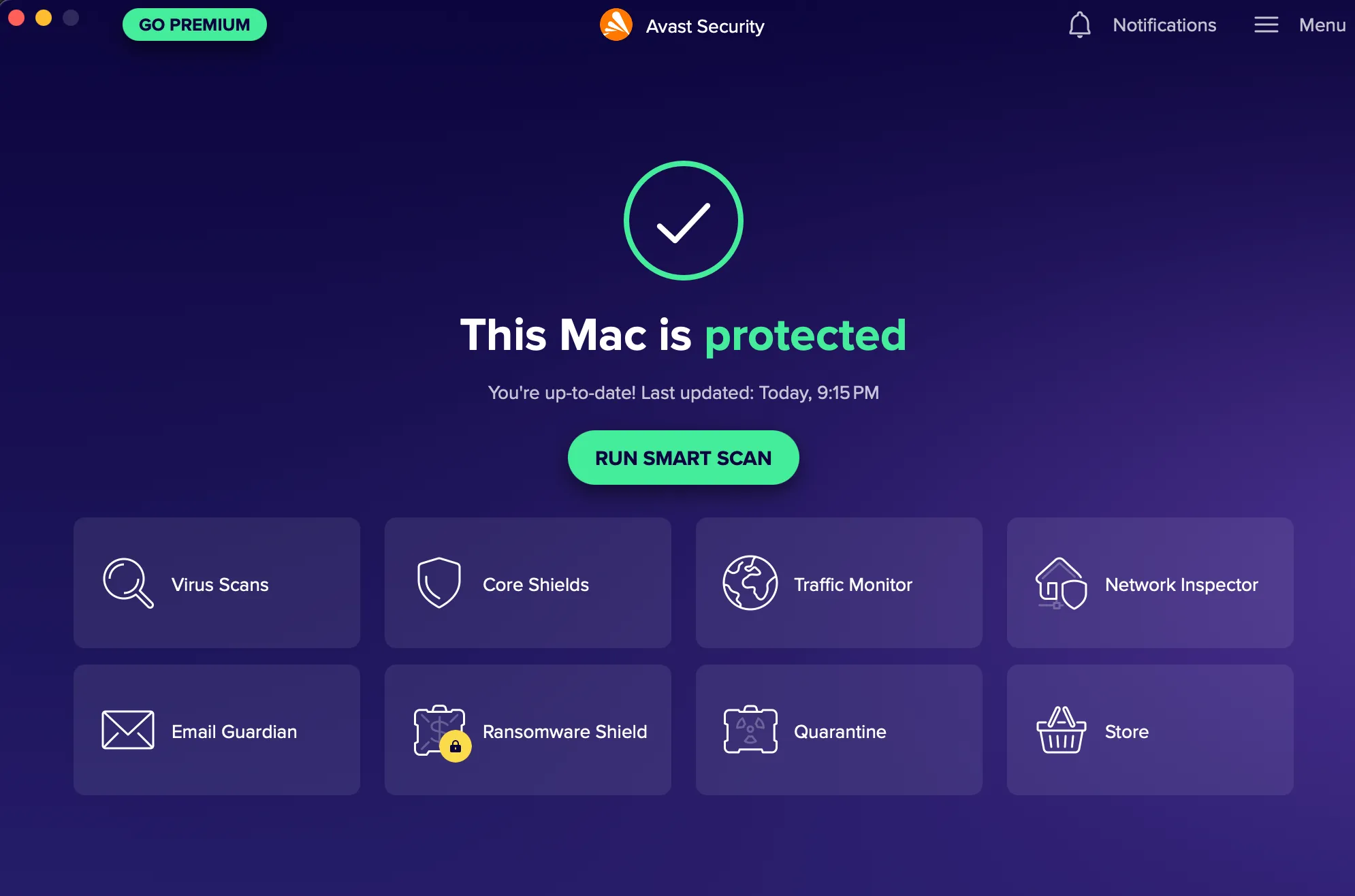Giao diện phần mềm diệt virus Avast đang hoạt động, giúp bảo vệ máy tính khỏi các mối đe dọa như keylogger.
