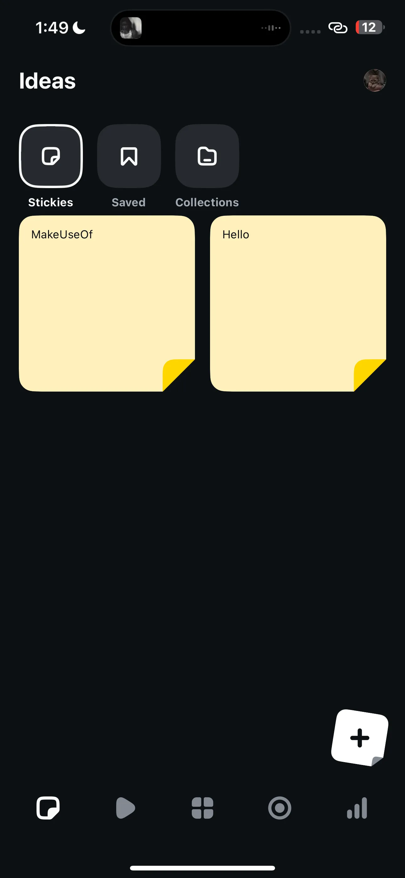 Giao diện phần Stickies trong ứng dụng Edits của Instagram, nơi người dùng có thể ghi lại các ý tưởng sáng tạo dưới dạng ghi chú.