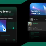 Giao diện playlist Concerts Near You trên ứng dụng Spotify hiển thị danh sách các buổi hòa nhạc gần bạn