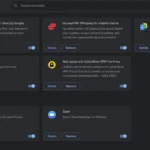 Giao diện quản lý tiện ích mở rộng của Google Chrome, hiển thị các tiện ích đã cài đặt