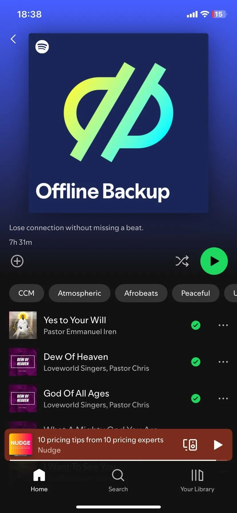 Giao diện Spotify hiển thị các bài hát đã tải về để nghe ngoại tuyến, phù hợp cho những chuyến đi dài.