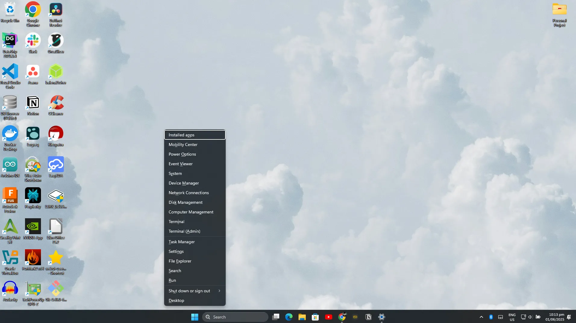 Giao diện Start Menu ẩn Windows 11 hiển thị danh sách các công cụ hệ thống