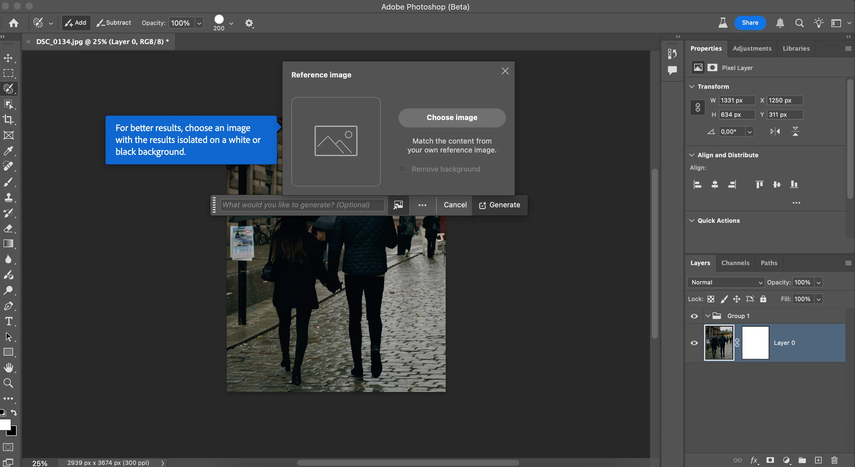 Giao diện tải ảnh tham chiếu trong tính năng Generative Fill của Photoshop Beta