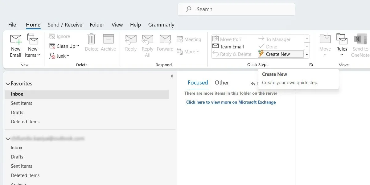 Giao diện tạo Bước Nhanh (Quick Step) mới trong Outlook trên Windows, minh họa quy trình tự động hóa các tác vụ email.