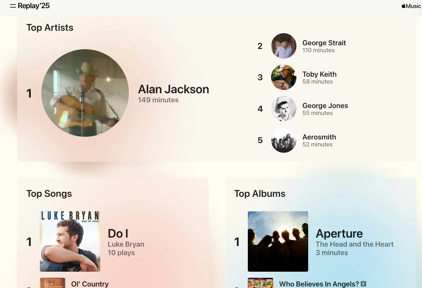 Giao diện thẻ danh sách phát Replay hàng tháng trên ứng dụng Apple Music.
