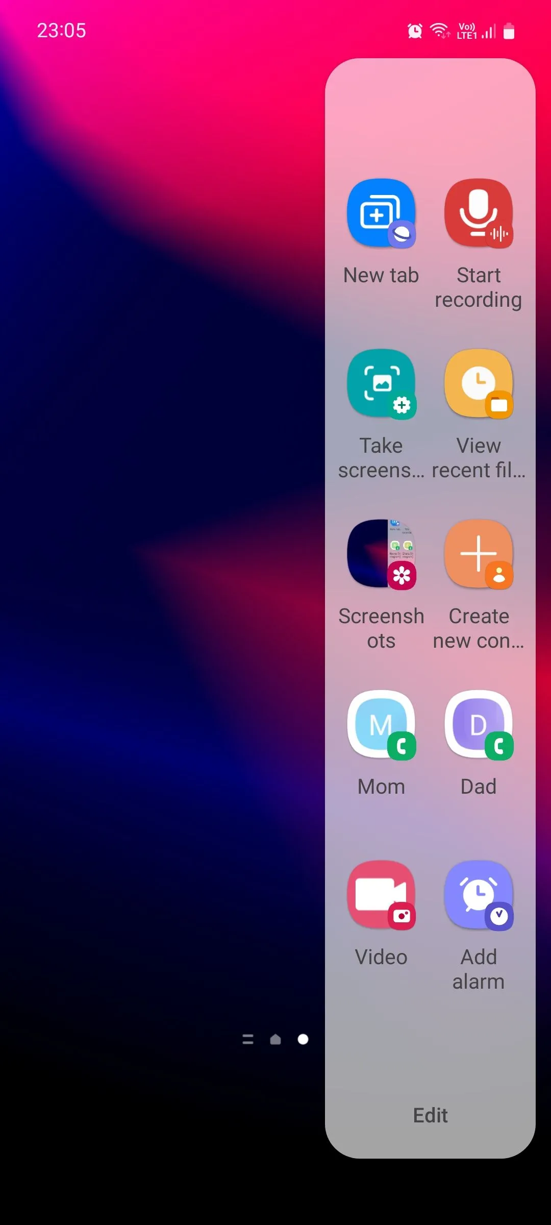 Giao diện thêm các phím tắt ứng dụng vào Bảng tác vụ (Tasks panel) của Edge panels trên Samsung