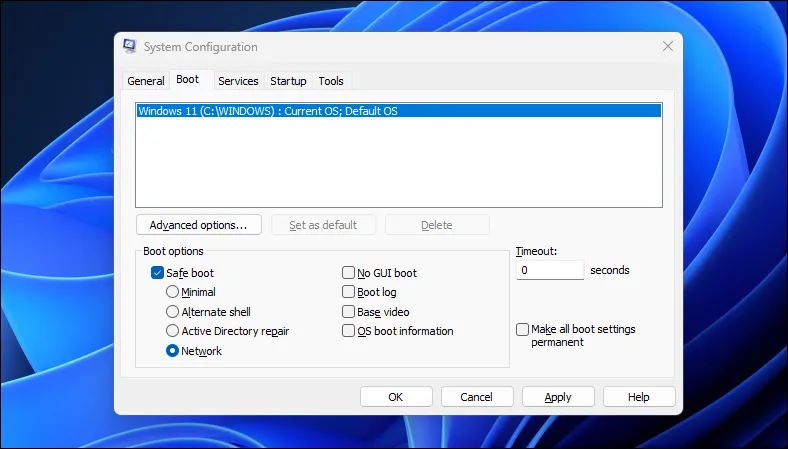 Giao diện tiện ích Cấu hình Hệ thống (msconfig) trên Windows 11, quản lý khởi động và dịch vụ