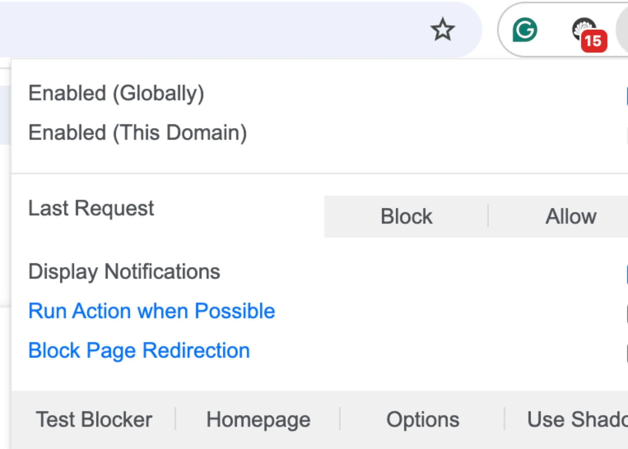 Giao diện tiện ích Popup Blocker (Strict) trên Chrome