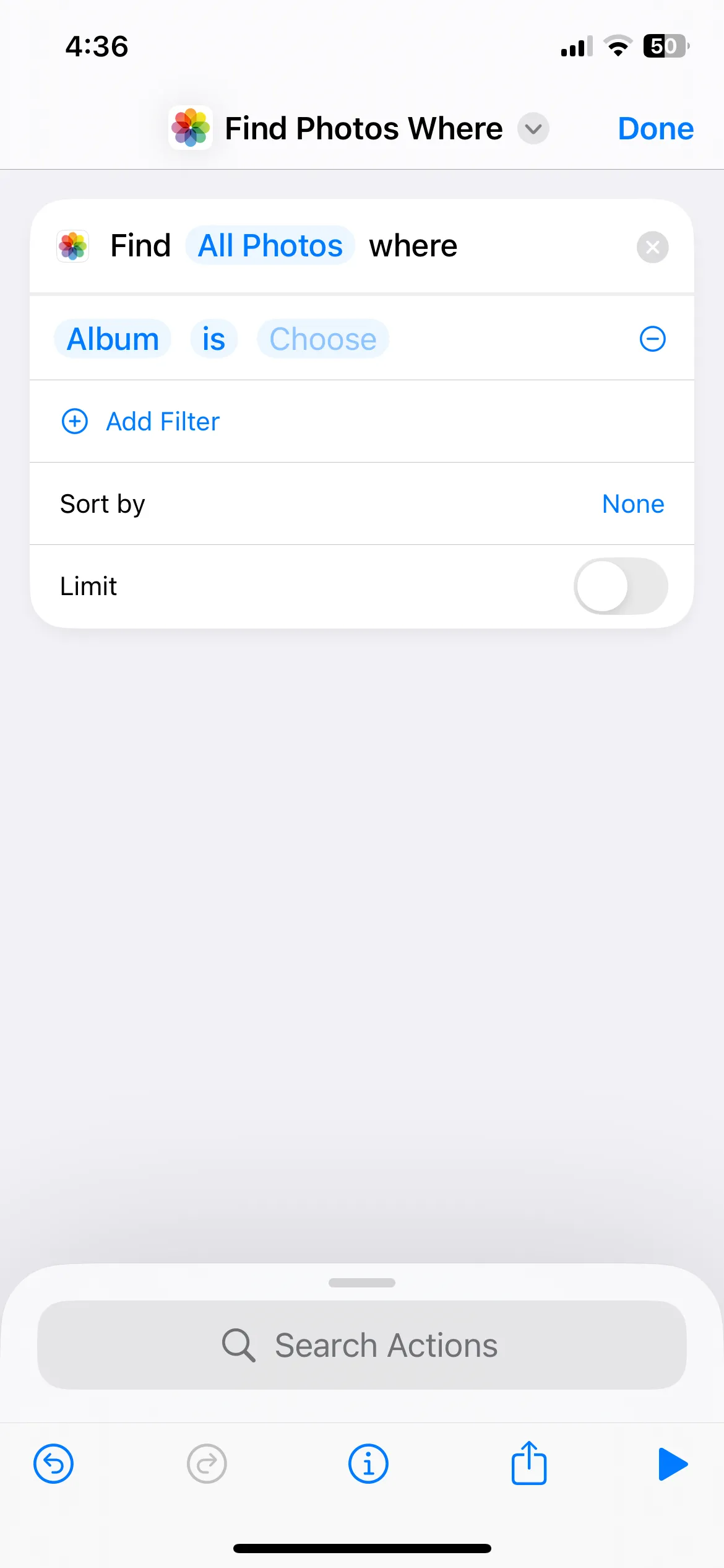 Giao diện tìm ảnh trong ứng dụng Phím tắt trên iPhone