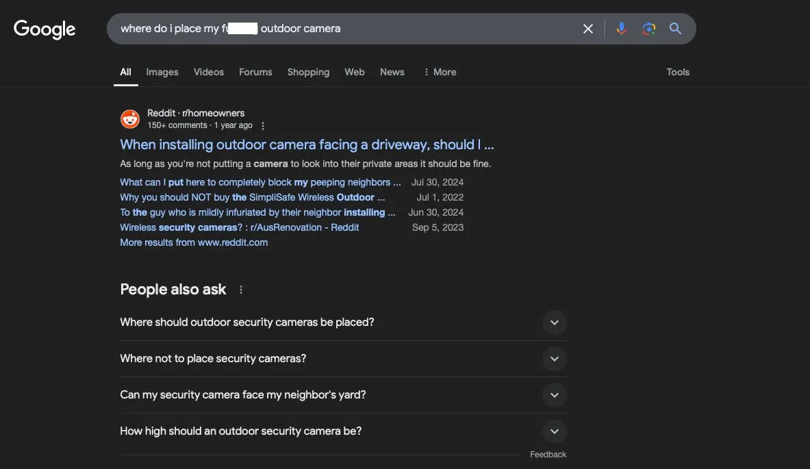 Giao diện tìm kiếm Google không có AI Overviews khi chứa từ khóa đặc biệt