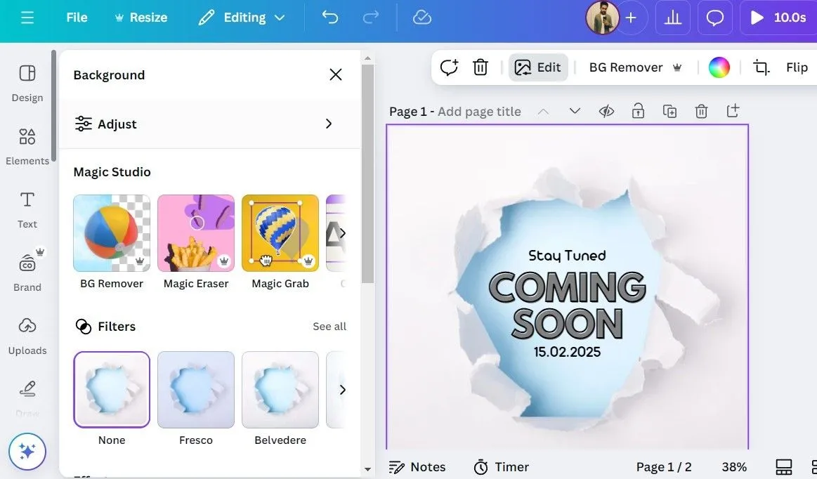 Giao diện tính năng Magic Studio của Canva Pro, hiển thị các công cụ chỉnh sửa hình ảnh AI như Magic Edit, Magic Expand.