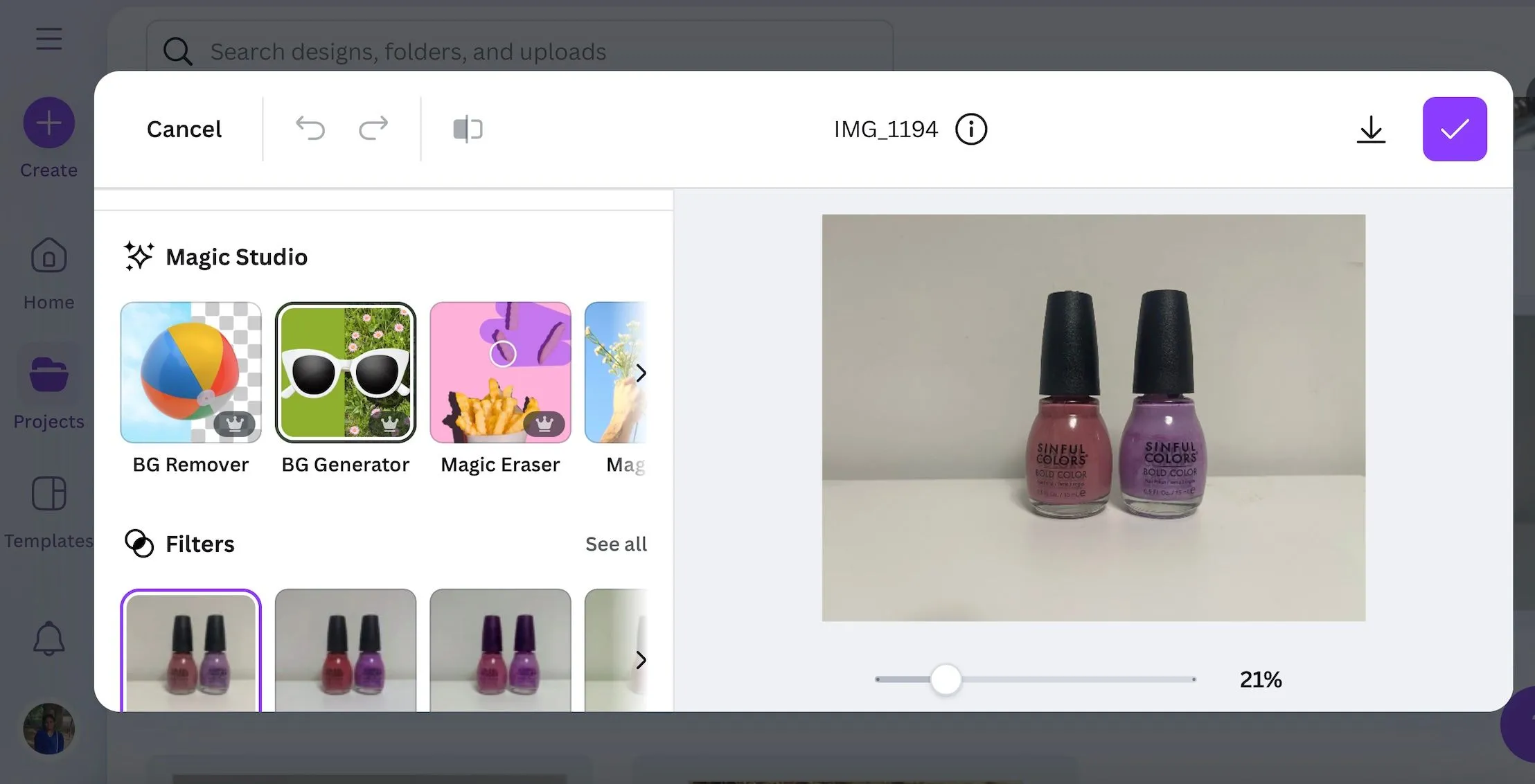 Giao diện tính năng tạo nền AI của Canva
