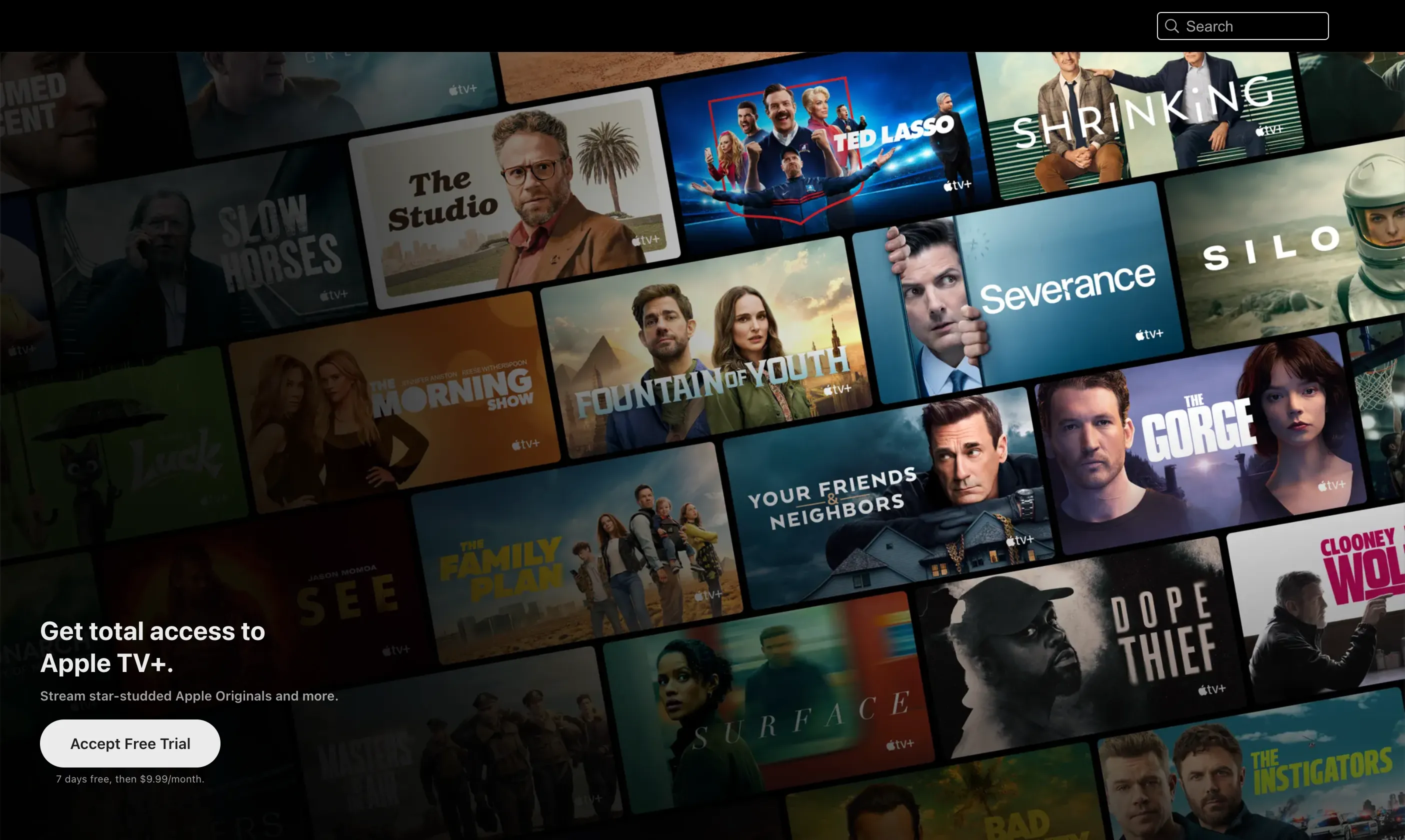 Giao diện trang chủ Apple TV+ với các series và phim gốc độc quyền