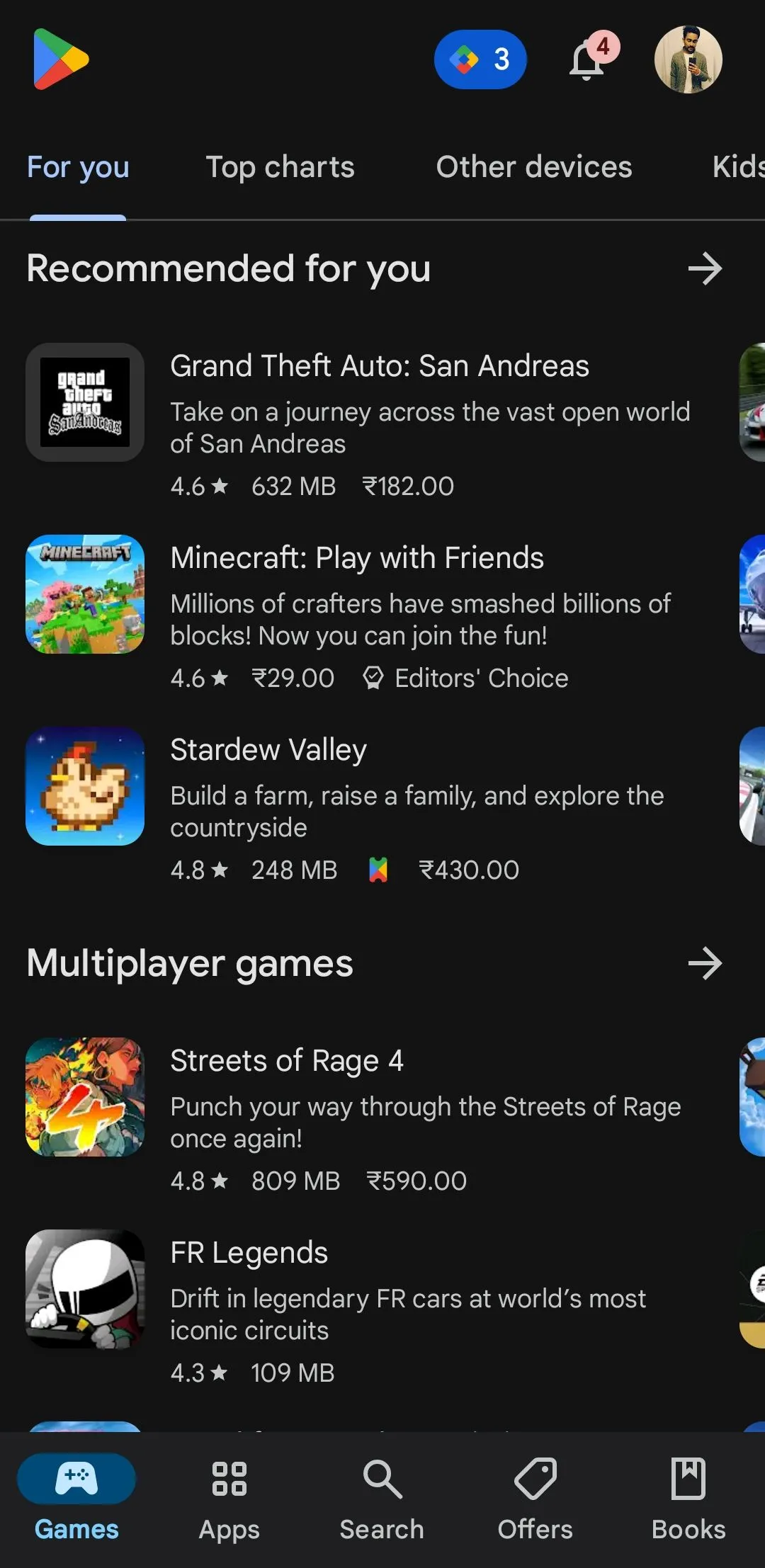 Giao diện trang chủ Google Play Store trên điện thoại Android với nhiều ứng dụng và trò chơi