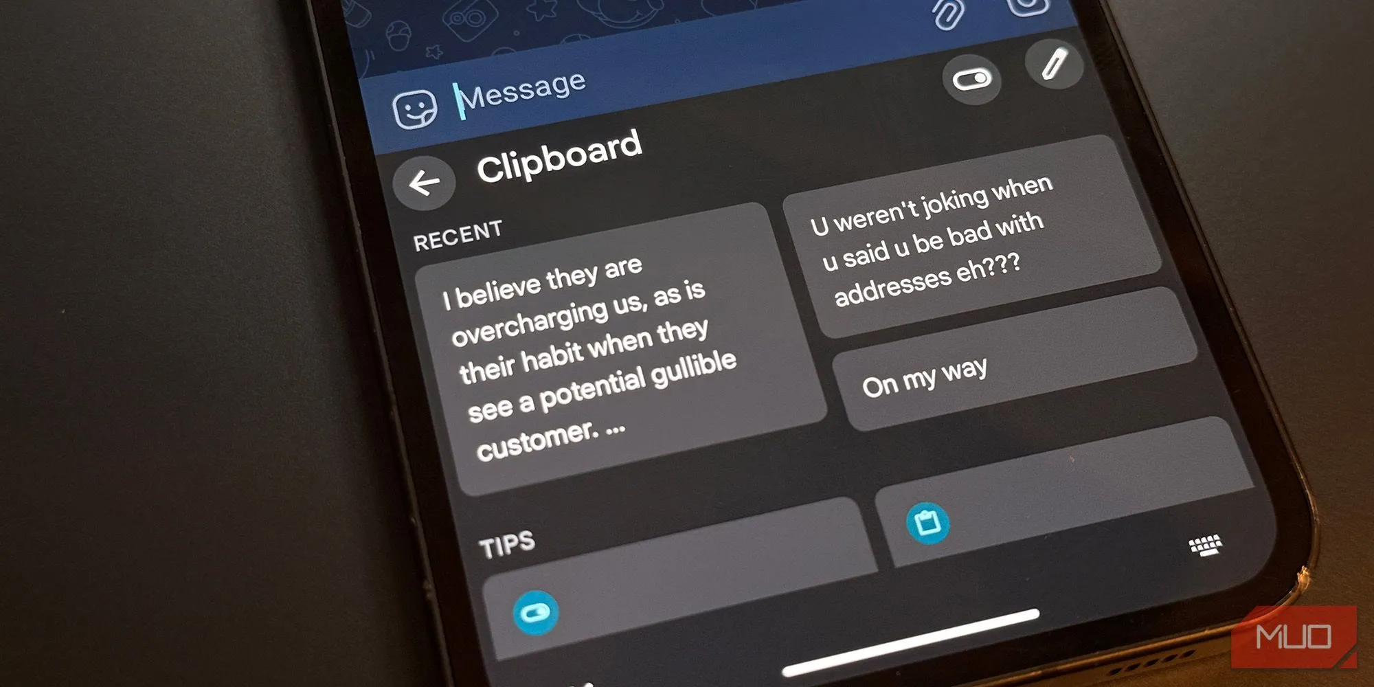 Giao diện trình quản lý khay nhớ tạm (Clipboard Manager) trên Android 15, hiển thị lịch sử các mục đã sao chép.