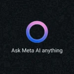 Giao diện trống của Meta AI trong WhatsApp với nút biểu tượng AI màu xanh nổi bật.