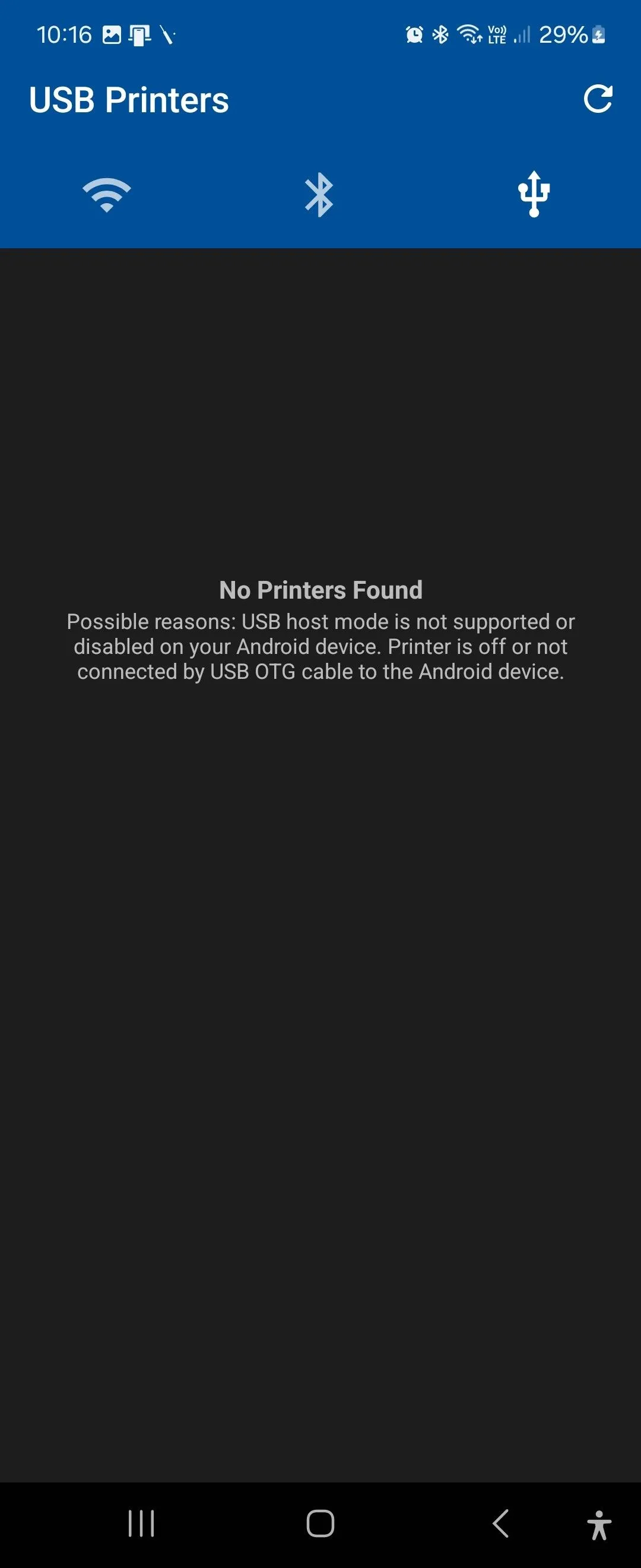 Giao diện tùy chọn in của ứng dụng NokoPrint trên điện thoại Android, cho phép in ảnh, tài liệu và trang web.