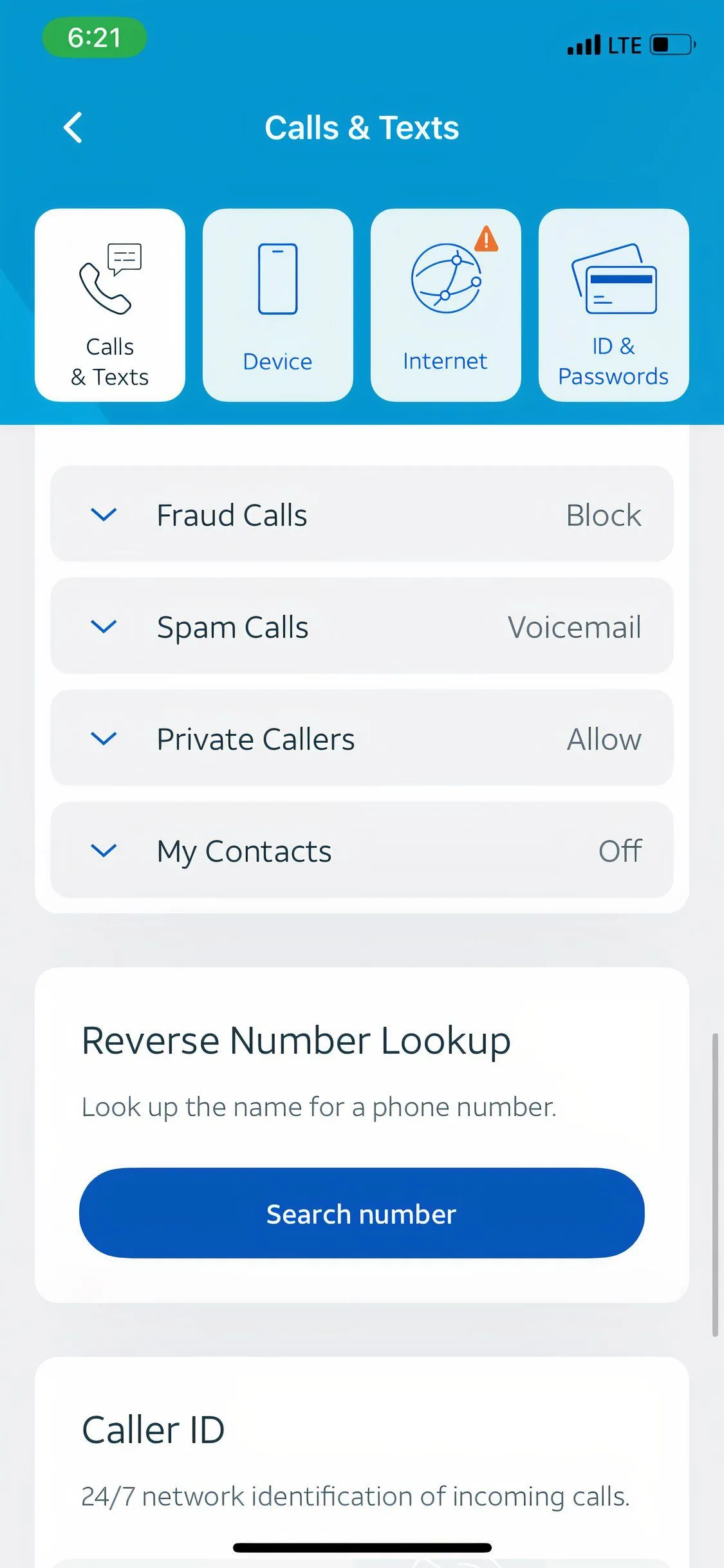 Giao diện ứng dụng Active Armor của AT&T hiển thị tính năng bảo vệ cuộc gọi
