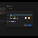 Giao diện ứng dụng Apple Reminders trên MacBook hiển thị danh sách "Inbox" đã được đổi tên và tùy chọn tùy chỉnh màu sắc, biểu tượng cho danh sách thu thập thông tin.