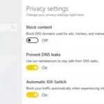 Giao diện ứng dụng CyberGhost VPN với tính năng Kill Switch được kích hoạt, đảm bảo bảo mật kết nối.