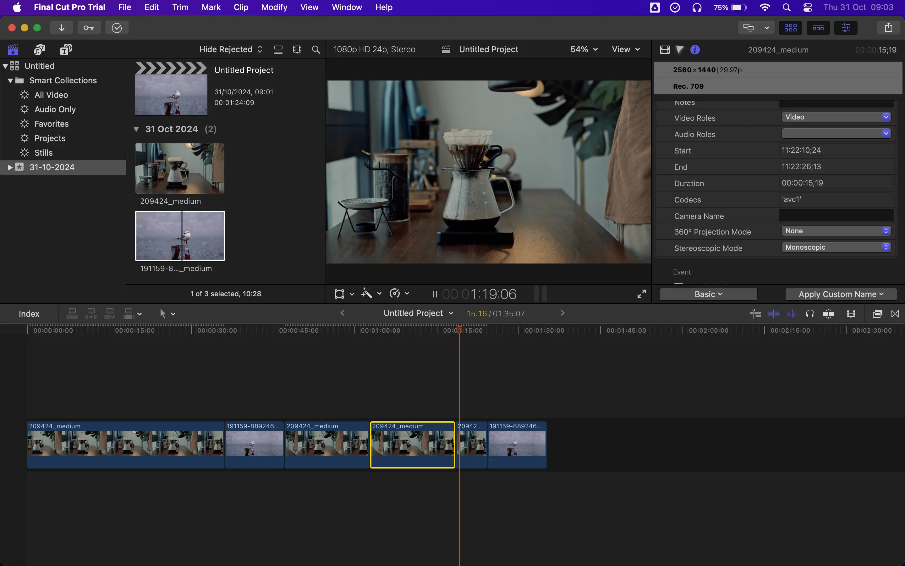 Giao diện ứng dụng Final Cut Pro đang chỉnh sửa video chuyên nghiệp trên máy Mac