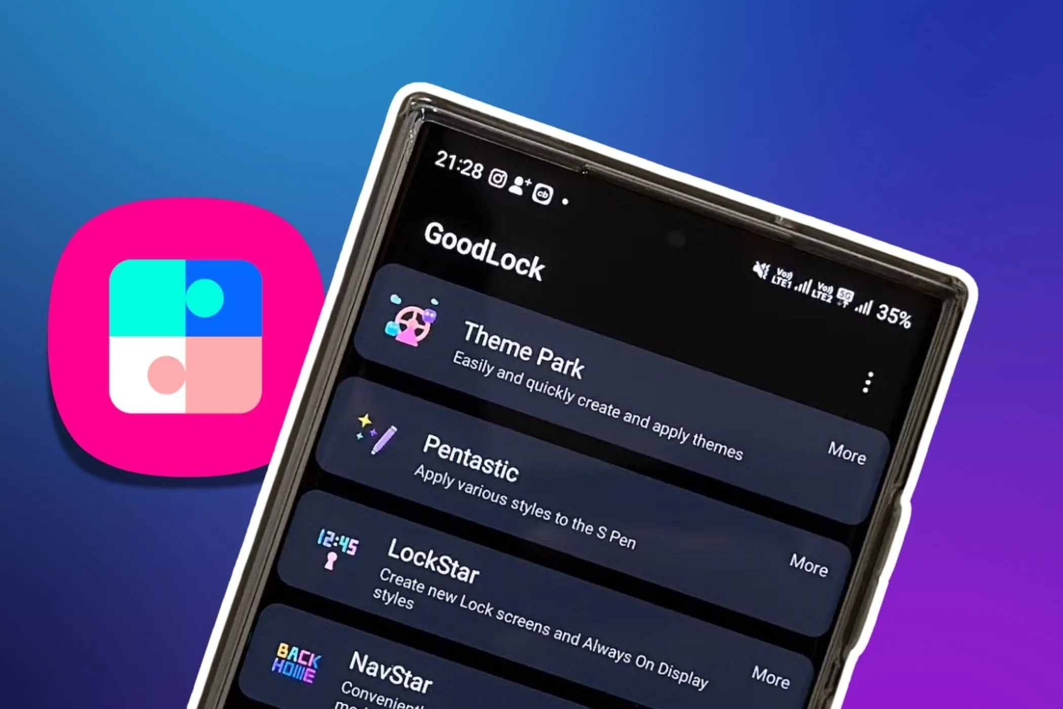 Giao diện ứng dụng Good Lock trên điện thoại Samsung Galaxy với biểu tượng đặc trưng, minh họa khả năng tùy biến của One UI 7.