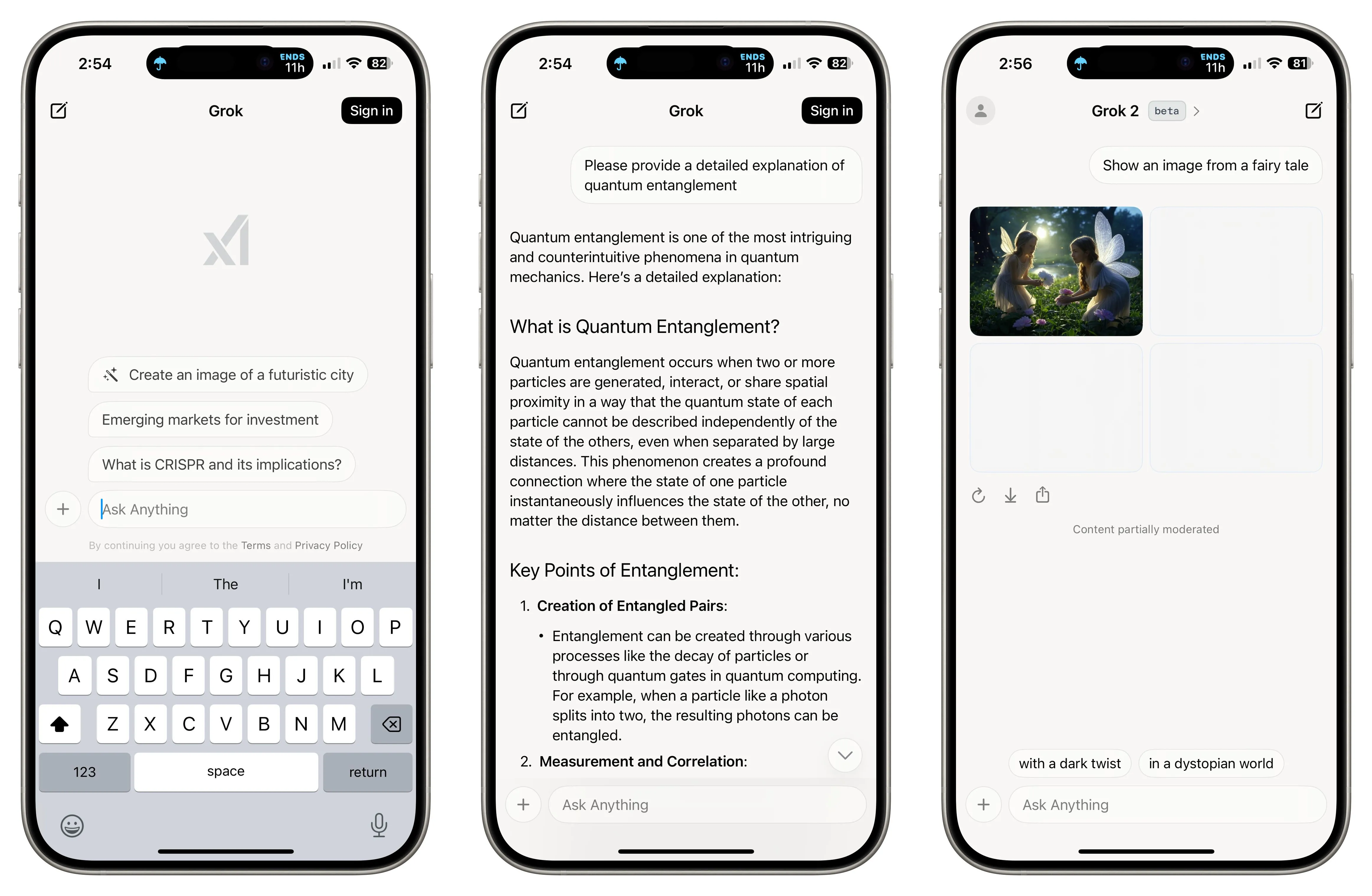 Giao diện ứng dụng Grok AI độc lập đang được sử dụng trên iPhone với các tương tác hỏi đáp