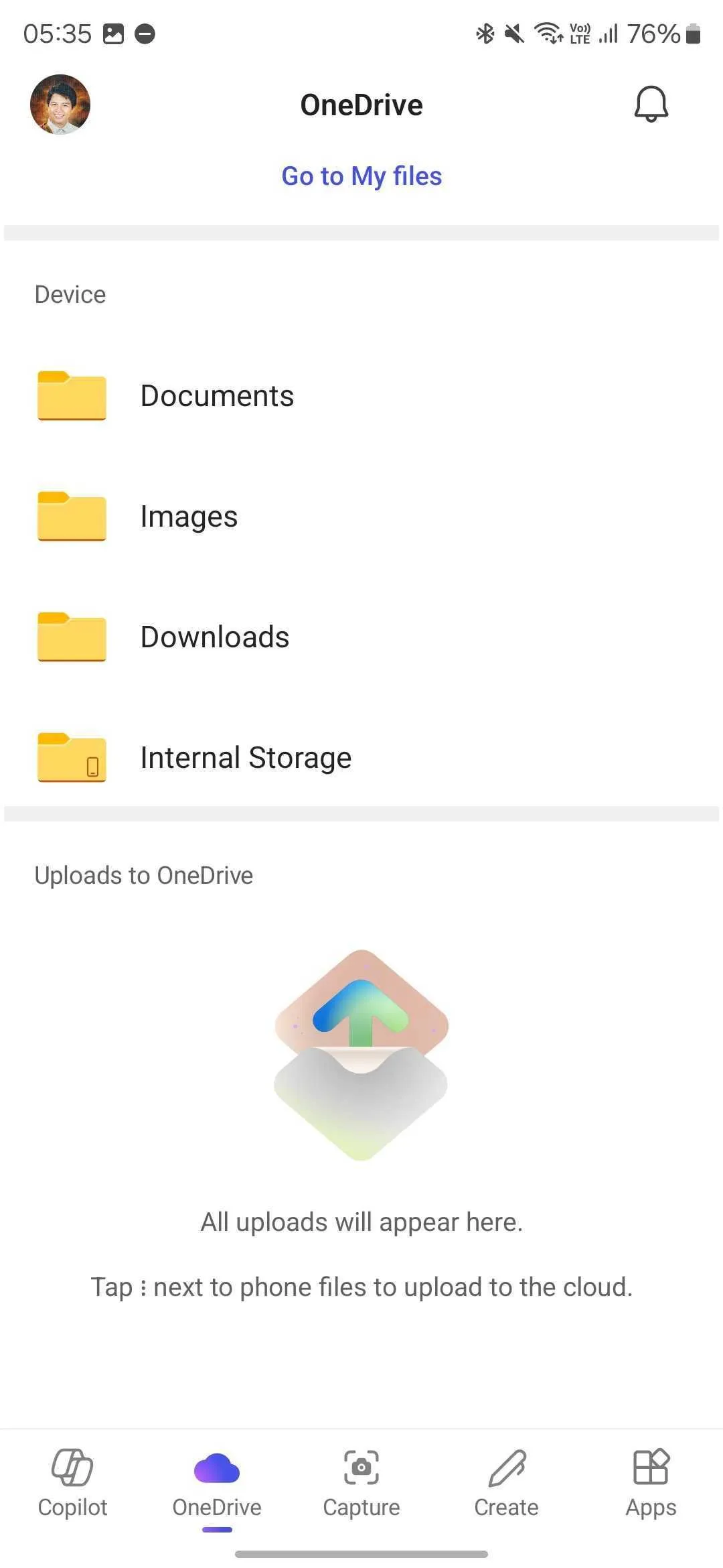 Giao diện ứng dụng Microsoft 365 Copilot hiển thị các tệp tin được lưu trữ trên OneDrive