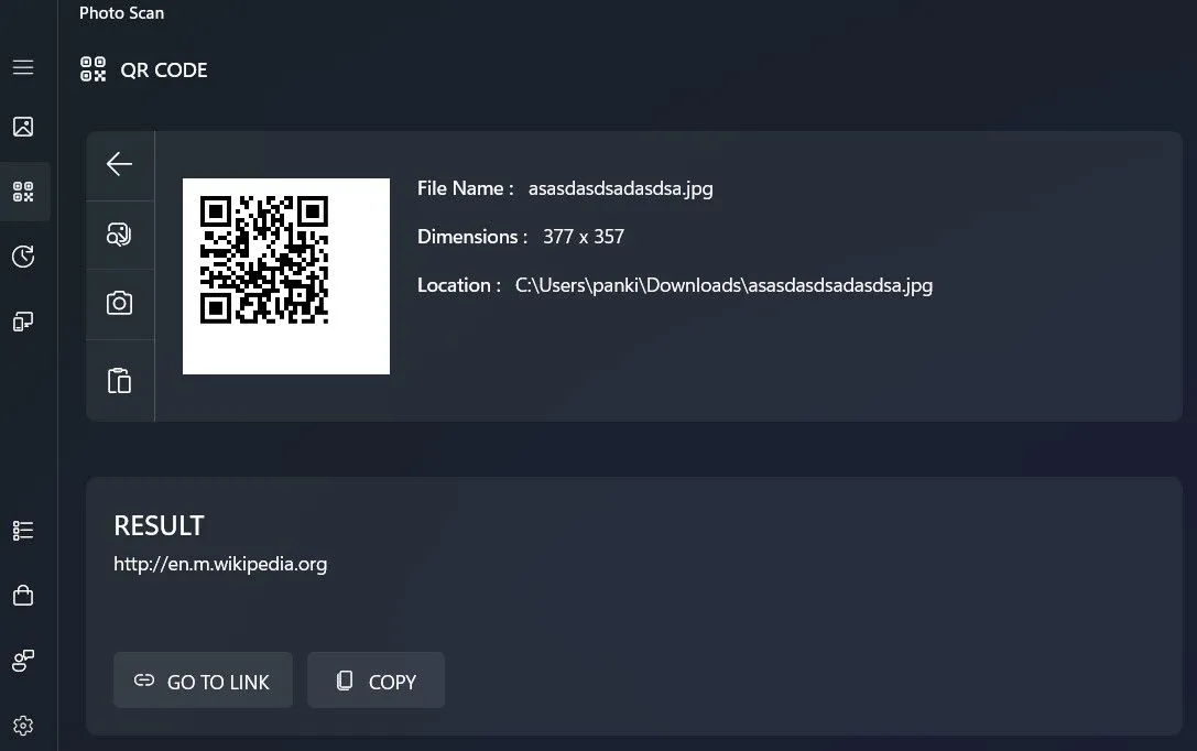 Giao diện và cách quét mã QR bằng ứng dụng Photo Scan trên Windows