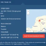 Giao diện website hiển thị vị trí địa chỉ IP của người dùng trên bản đồ