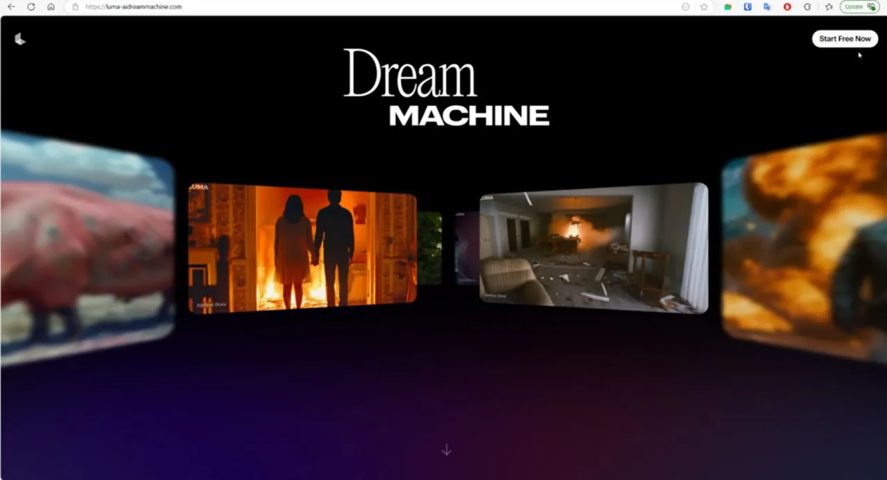 Giao diện website lừa đảo công cụ tạo video AI giả mạo Dream Machine với nút tải xuống