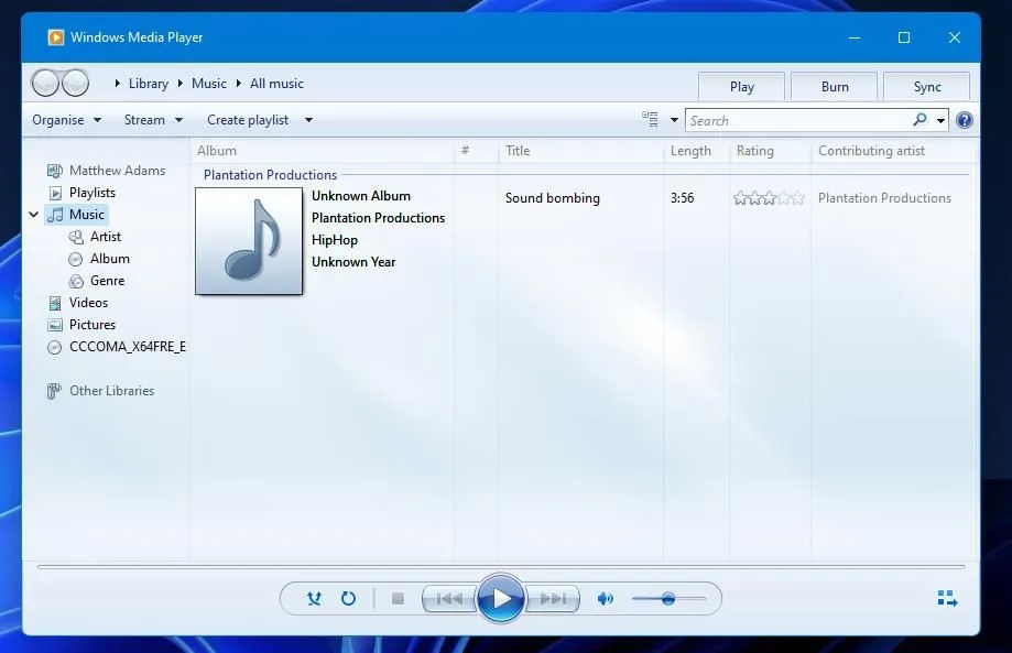 Giao diện Windows Media Player Legacy kinh điển