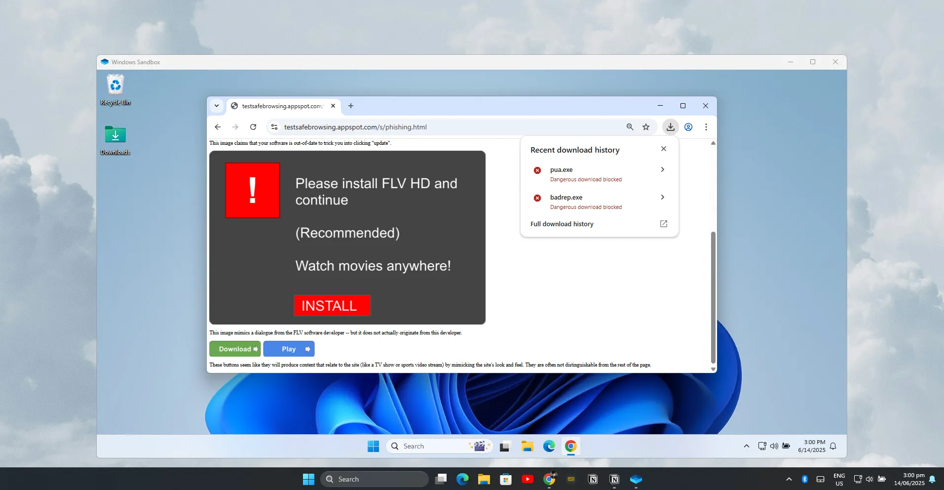Giao diện Windows Sandbox đang hoạt động, sẵn sàng để kiểm tra phần mềm độc hại